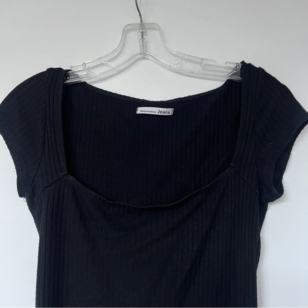 Reformation Jeans black square neck short sleeve top - Picture 3 of 6